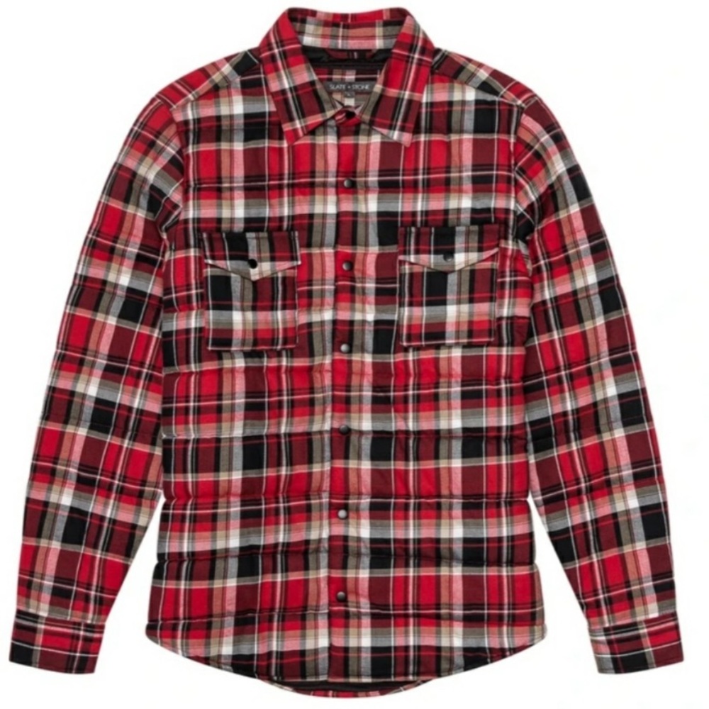 Slate & Stone Red and Black Plaid Quilted Snap Front Shirt/Jacket Size XL